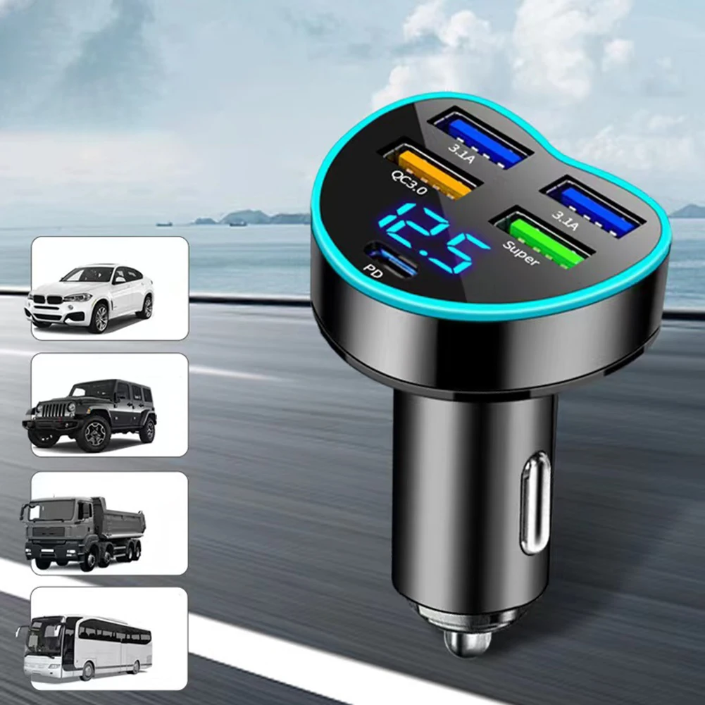 Car Charger With Type C 150W Fast Car Charger For Office Use Over Voltage Protection Short Circuit Protection For Travel