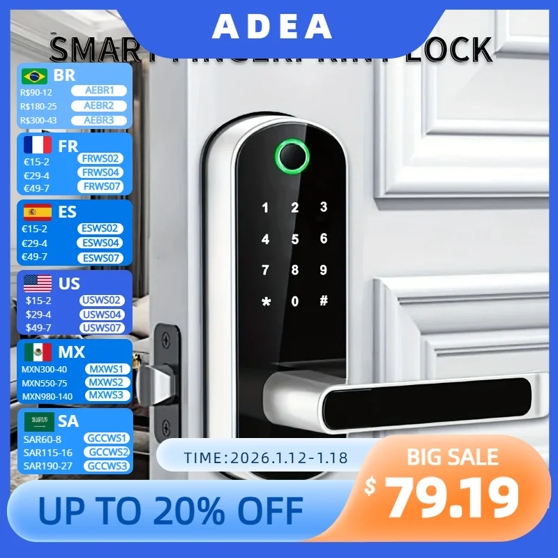 Control Keyless WIFI Digital Touchscreen Lock NFC IP67 Waterproof with 2 IC Cards Smart Fingerprint Door Lock App Remote