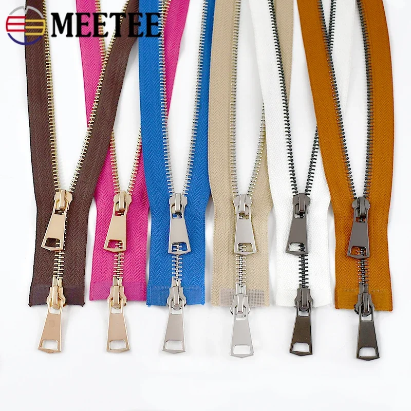 Meetee 120cm 5# Metal Zipper Double Sliders Zippers for Sewing Down Jacket Clothes Coat Open End Long Zip DIY Repair Accessories