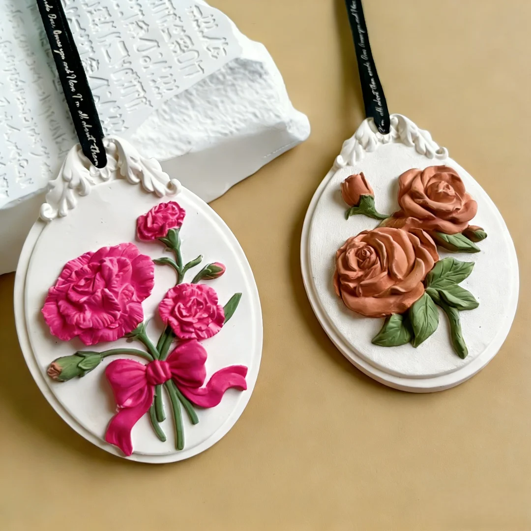 

Oval Rose Blossom Hanging Label Wax Sheet Silicone Mold Easy Demold For DIY Aromatherapy Gypsum Candle Wax Pendant