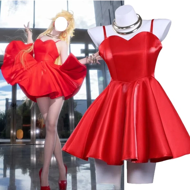 

Anime Panty Cosplay Anarchy Costume Red Suspender Dress Elegant Gown with Accessories Full Set for Women Halloween Party