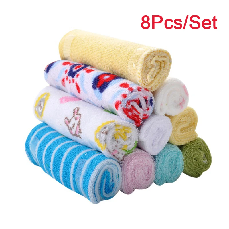 8pcs/set Baby Towels Cotton Soft Bath Washcloth Squares Face Cloth Handkerchief Bathroom Towels