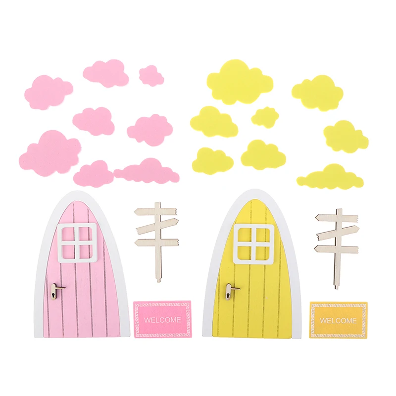 1 セットドールハウスミニチュア妖精エルフドアおもちゃカラフルな雲窓道路標識モデルドールハウス庭の装飾おもちゃアクセサリー