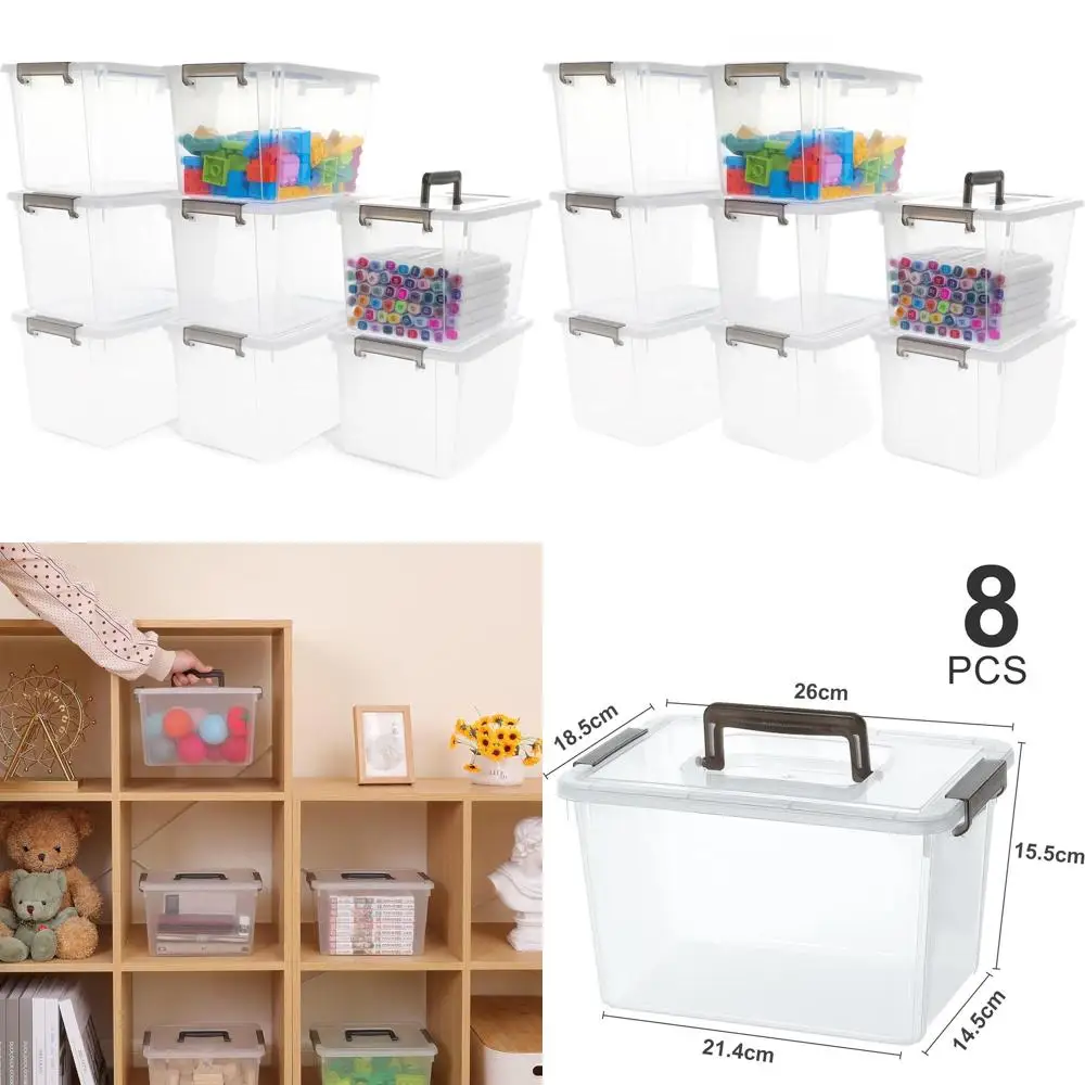 

6-Quart Clear Latching Lid Plastic Storage Boxes with Handles, Stackable Containers for Organizing Snacks, Crafts, and More