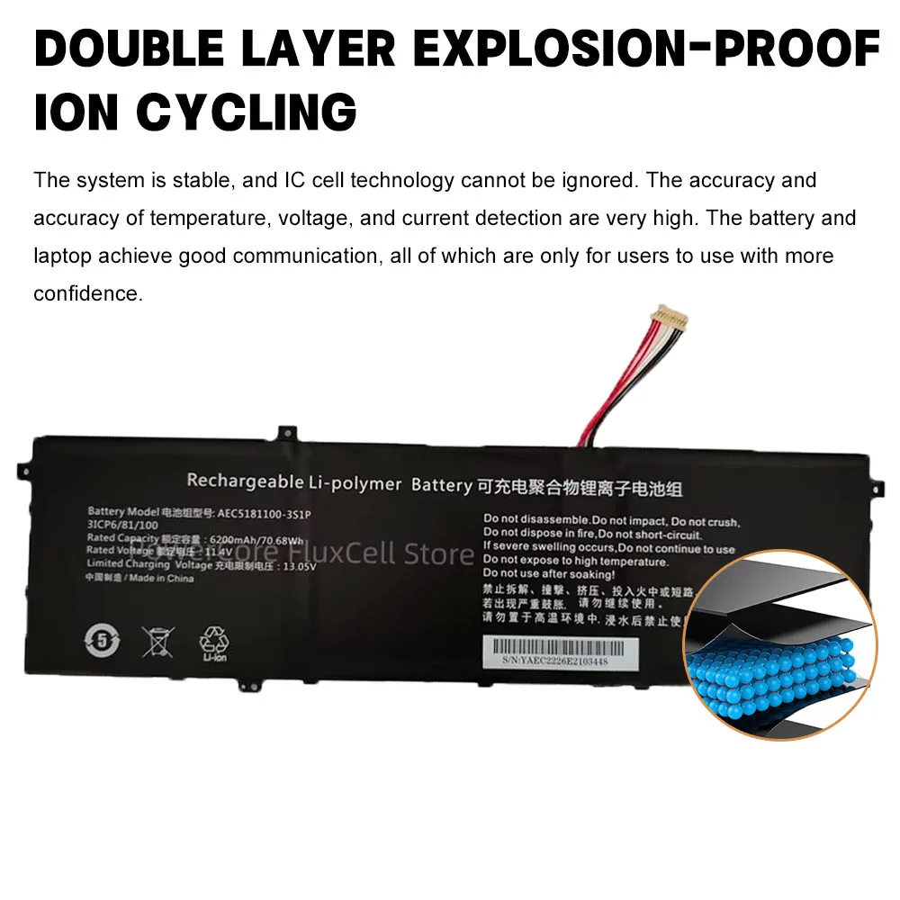 Worry-free after-sales service, quality assurance AEC5181100-3S1P 11.4V 70.68Wh 6200mAh Laptop Battery For IPASON maxbook P1 pro