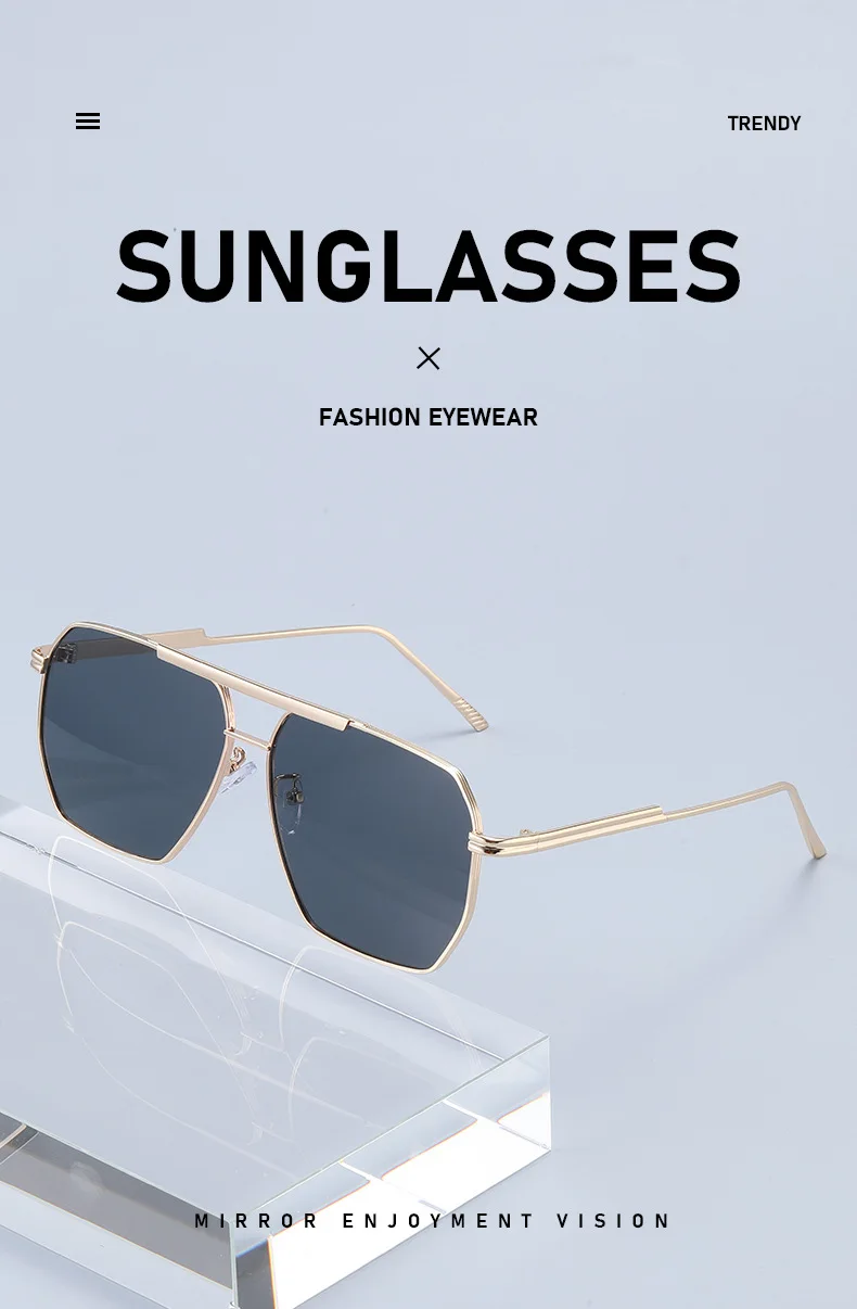 New Metal Double Bridge Aviator Sunglasses Men Irregular Polygon Square Driving UV400 Shades