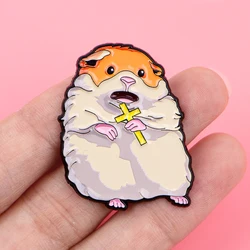 Cute Cross Hamster Enamel Pin Cartoon Animal Brooch For Coat Pines Women's Brooches Badges On Backpack Jewelry Friends Gift