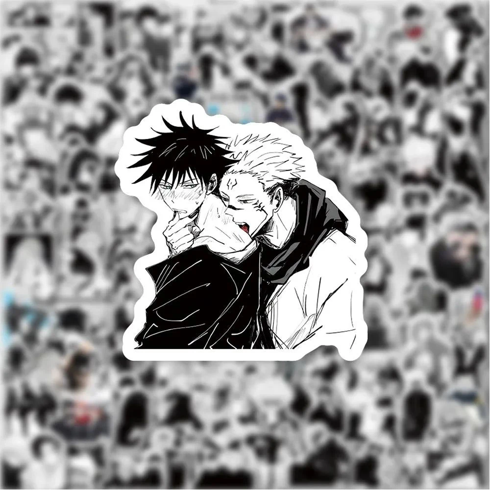 Anime preto e branco adesivos para crianças, Jujutsu Kaisen adesivo dos desenhos animados, Decalque de Graffiti legal, brinquedo do telefone, skate, mala, 10 pcs, 30 pcs, 50 pcs, 100pcs