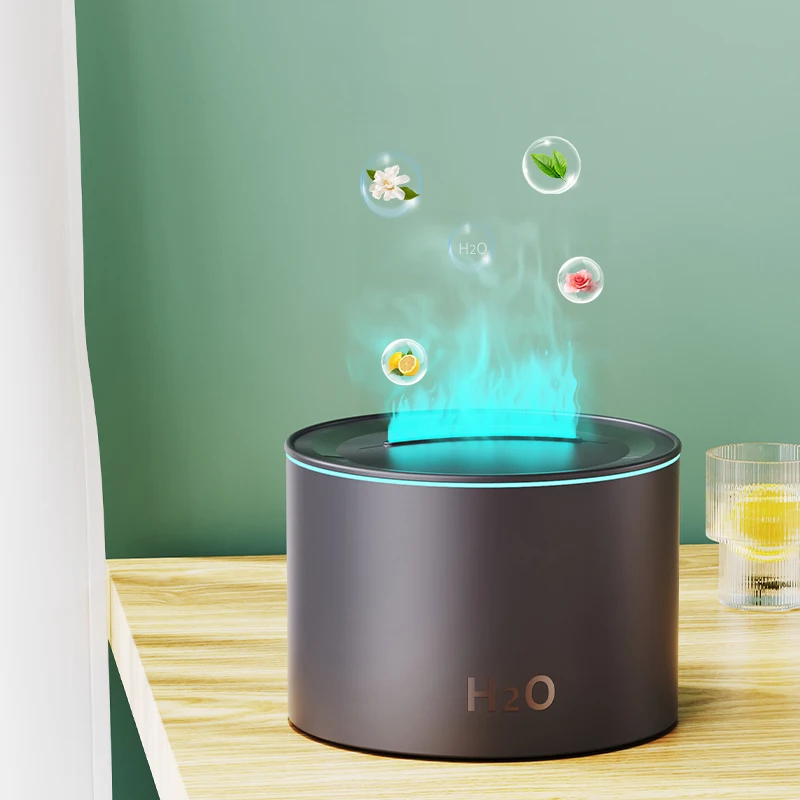 

New type simulated flame humidifier, color atmosphere lamp, delicate and compact, two gear spray adjustment
