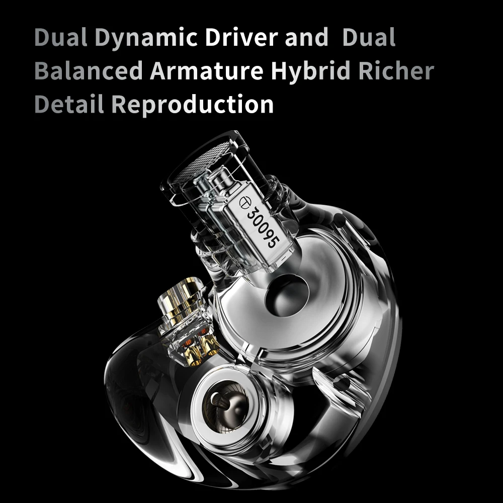 TRN 하이브리드 인이어 모니터, 업그레이드된 교체 가능 케이블 디자인, V10 PRO 2DD + 2BA