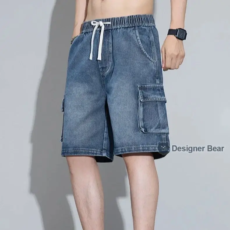 Men's Multi-Pocket Cargo Denim Shorts Summer Casual Loose Fit Elastic Waist Drawstring Jean Shorts Streetwear Fashion Shorts view 5