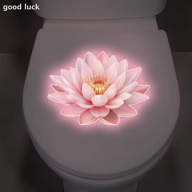 Glow-in-the-Dark Flower Toilet Sticker Self-Adhesive Removable Bathroom Decal Lotus Mandala Wall Sticker Home Decor Stickers