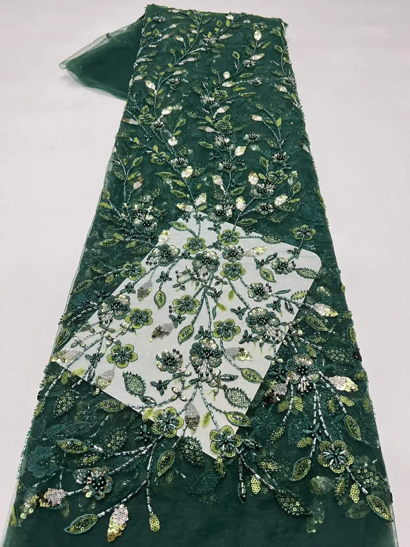 

2026 High Quality African Sequins Tulle Embroidered Groom Lace Fabric Beaded Sequins Lace Fabric For Nigerian Wedding