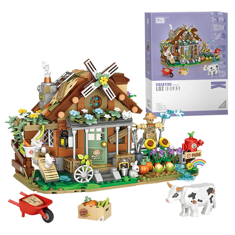 Building Block Creative Farming Animals Hut LOZ Friend Village Windmill Architecture Bircks Assembly Holiday Toys Kids Gifts