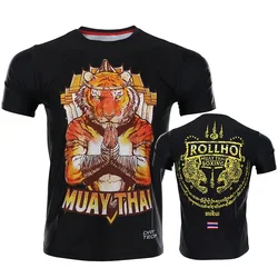 Muay Thai Fighting Sports Training T-shirt For Men's Clothing O-neck Pullover Shirt Harajuku Street Funny Cat Graphic Tee Top