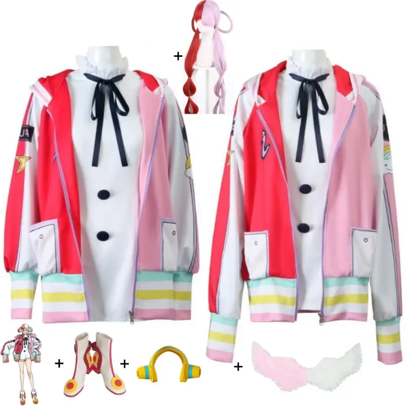 Anime Uta Theatre Versione Film Film Rosso Figlia di Shanks Costume Cosplay Parrucca Ali Scarpe Cuffia Bambino adulto Vestito di Halloween