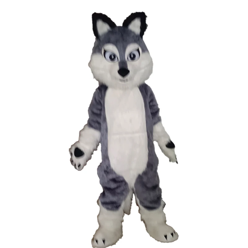 Nieuwe Husky Hond Vos Mascotte Kostuum Lange Bont Harige Kostuum Fursuit Wolf wit blauw Cosplay Party Fursuit Halloween Pak Volwassen Grootte