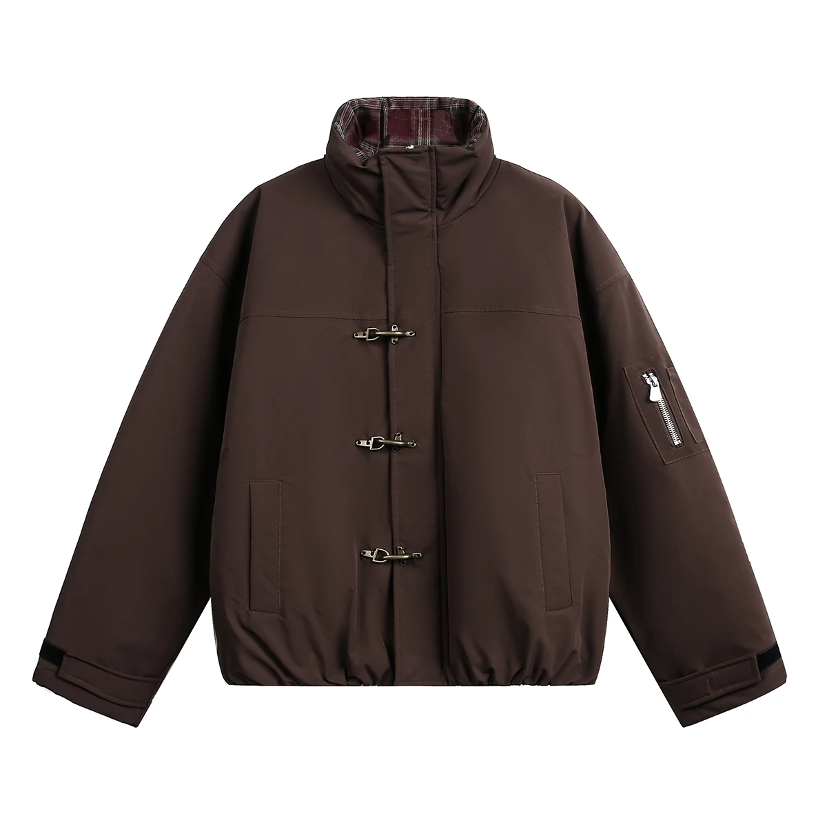 남녀공용 2025 겨울 신상 심플하고 따뜻한 두꺼운 트렌디한 단색 커플 코트 패션 에어플레인 버클 체크 스탠드 칼라 파카