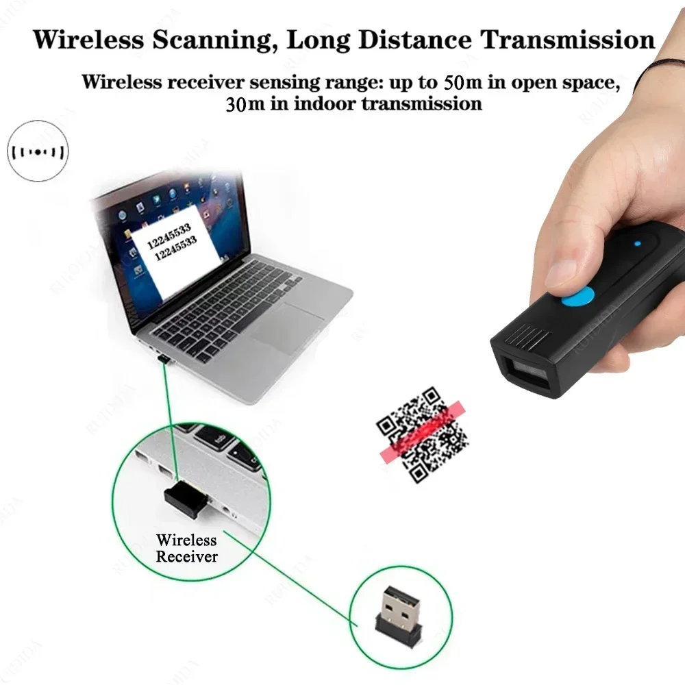 Packot Barcode Scanner Mini Wireless and Bluetooth qr Code Reader Portable 1D 2D Bar Scanner Handheld for Courier Logistic Shop