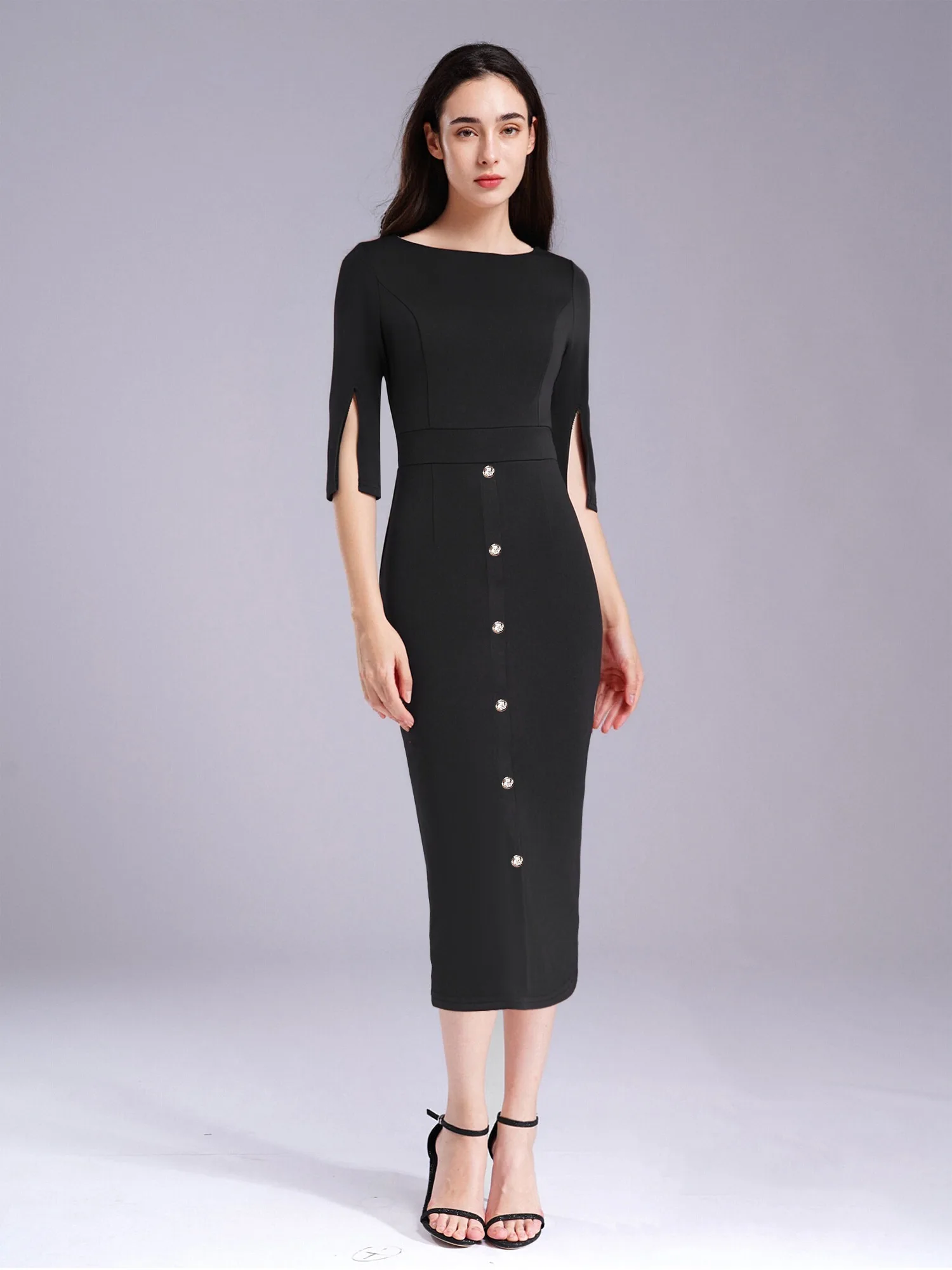 ชุดเดรสทำงานทรงเข้ารูปสำหรับผู้หญิง แขนสั้น เหมาะสำหรับงานเลี้ยงกลางคืน งานออฟฟิศ หรืองานพรอม