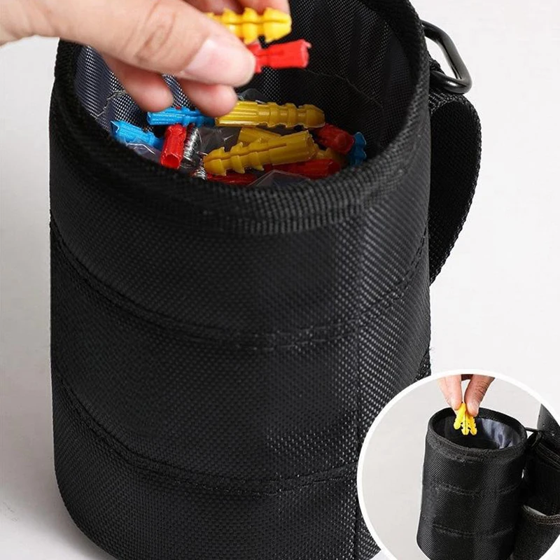 

Durable Black Multi-Functional Tool Belt Pouch Screw & Nail Storage Bag Thickened Wear-Resistant Home Repair Organizer