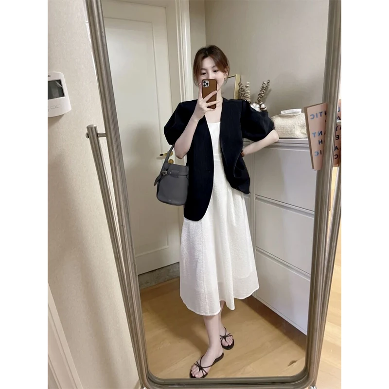 ay Bubble Sve Suit Jaet Damen Loose Oberbekleidung ort Sve Open Cardigan Casual Vielseitig Fem Faion Summer