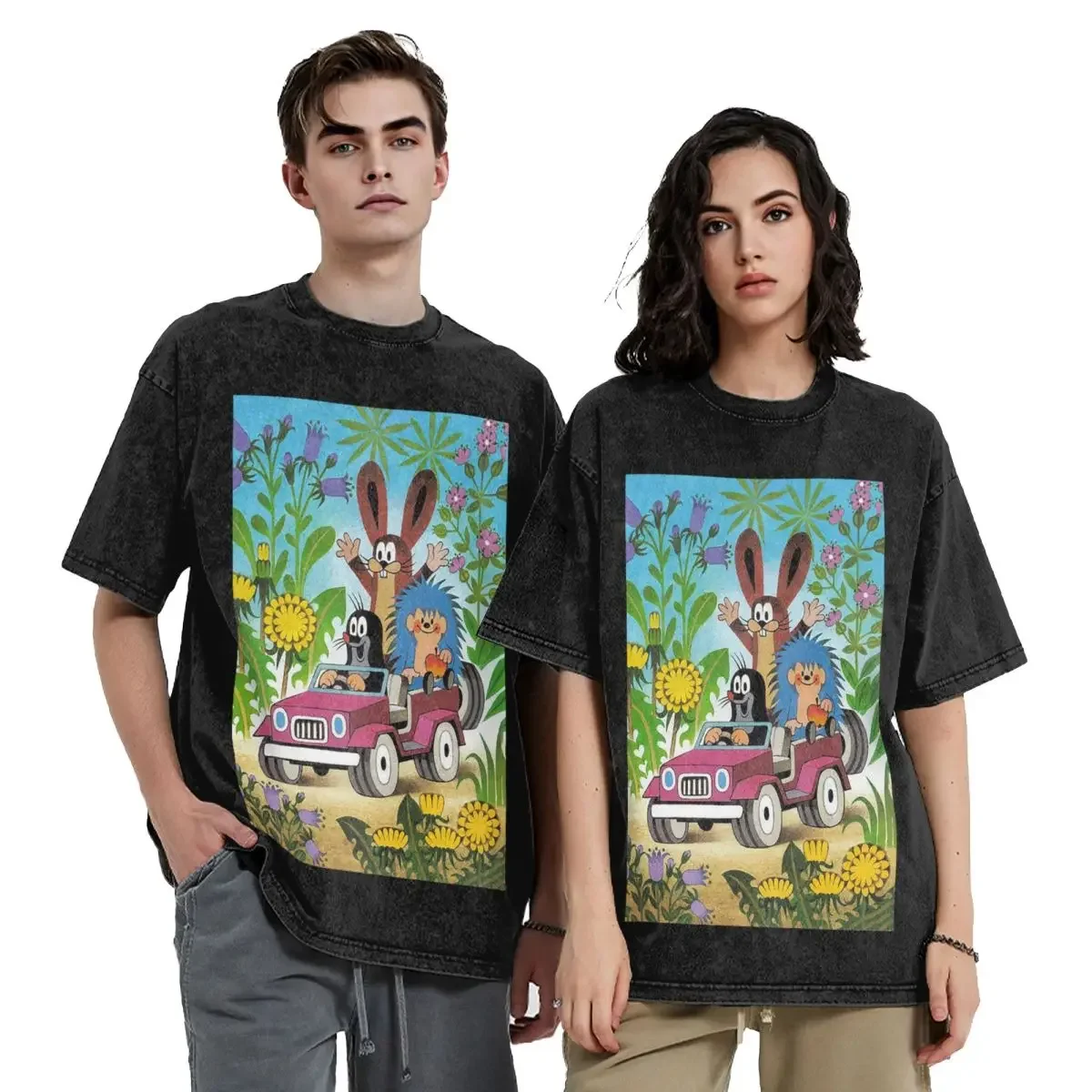 

Mole Krtek Cute Little Maulwurf Hip Hop Short Sleeve T-Shirts Washed Tops Tees Streetwear T Shirt Oversized for Men Women