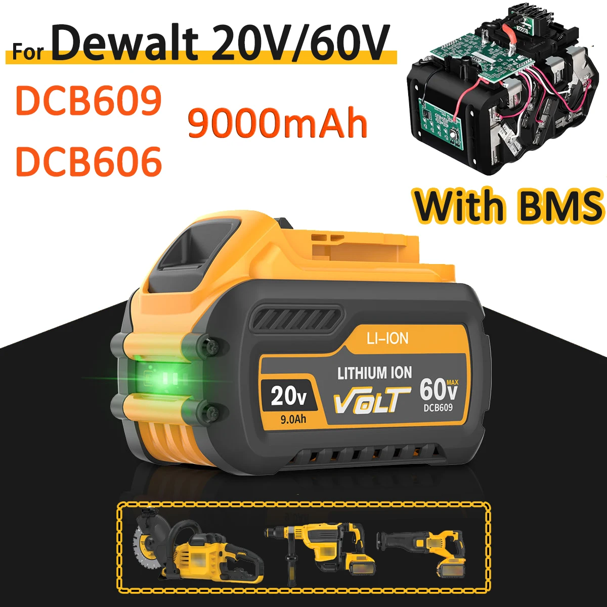 بطارية ليثيوم أيون بديلة بحد أقصى 20 فولت 9000 مللي أمبير في الساعة من Dewalt بطارية 60 فولت DCB606 DCB609 DCB205 DCB204 DCB206 DCB209 DCB182 بطارية أداة طاقة
