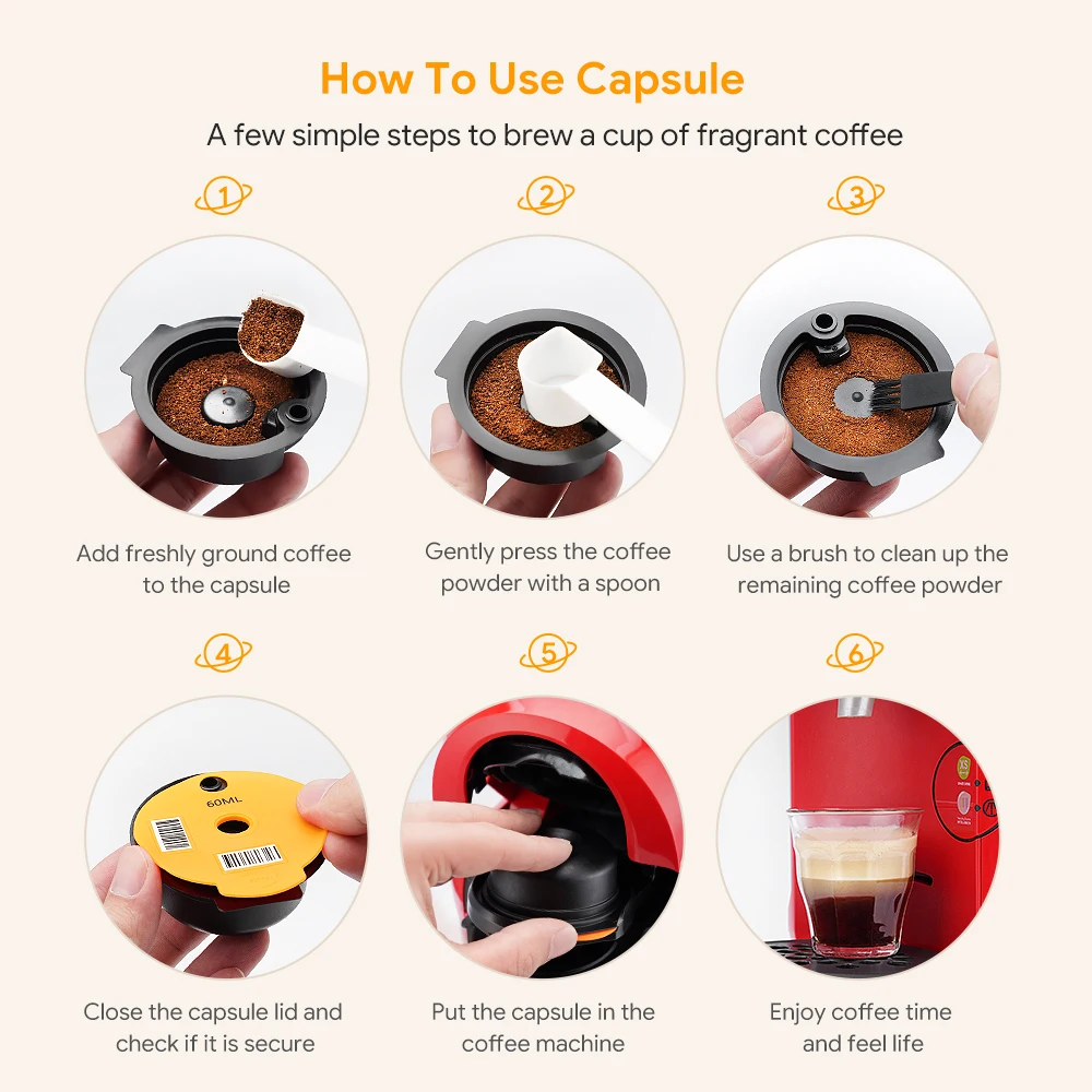 Reusable Coffee Capsule Pods Silicone Lid Compatible with Bosch Happy Suny Vivy Tassimo Coffee Maker Machine 180ml/200ml/220ml