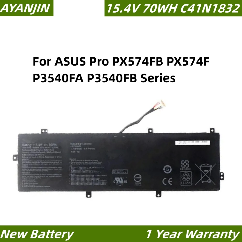 New C41N1832 Laptop Battery for ASUS Pro PX574FB PX574F P3540FA P3540FB Series 15.4V 70WH