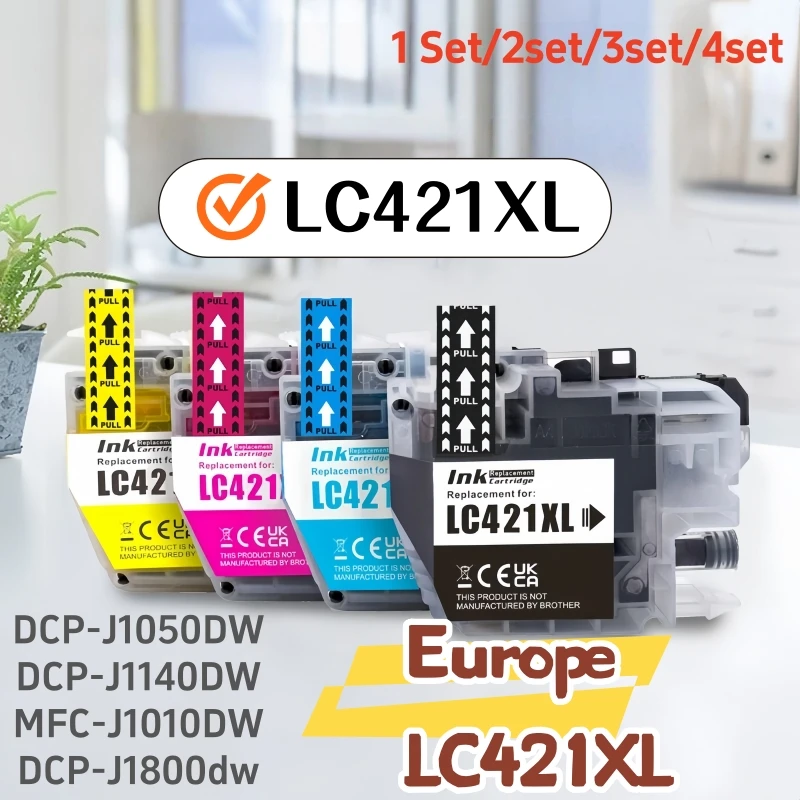 EU LC421XL LC421 Compatible Ink Cartridge for Brother 421XL LC 421 DCP-J1050DW DCP-J1140DW MFC-J1010DW DCP-J1800dw Printer