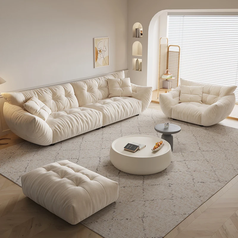 Cream wind fabric sofa living room modern minimalist Italian luxury down small apartment straight row skin feeling velvet.