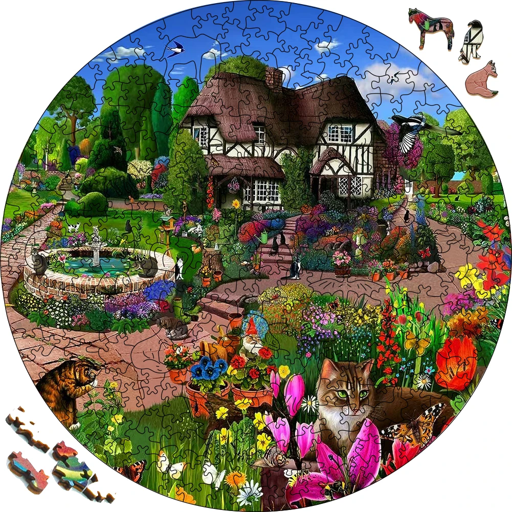 Puzzle 3D Le Chat dans le Jardin en Bois, Jeux de ix, Jouets pour Adultes, Puzzles en Bois, Jeu de Société, Paysages en Bois, Jouets pour Enfants