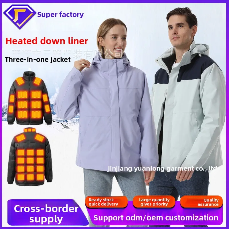 Winter Waterproof Intelligent Heating 3-in-1 Jacket - Outdoor Warm Coat with White Duck Down Liner