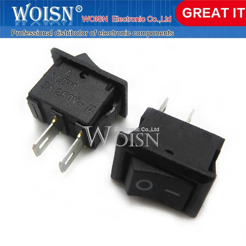 Small black boat switch KCD1-11 2 gear 2 feet 3A 250V 10*15mm rocker