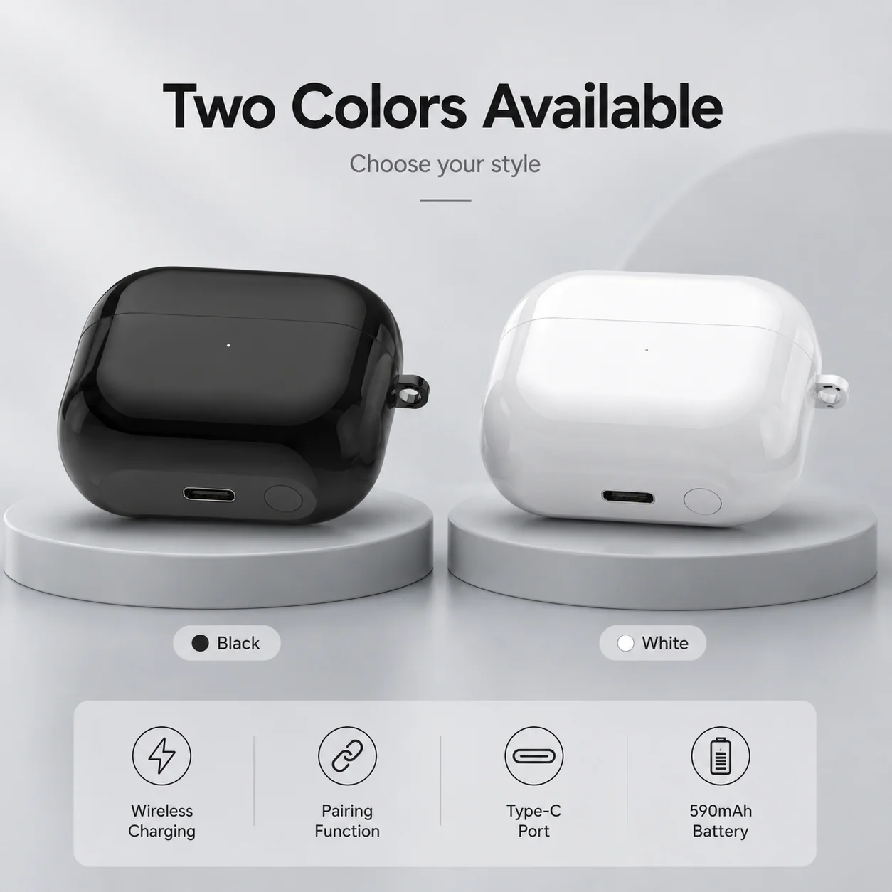 Replacement Charging Case Compatible with Samsung Galaxy Buds3 R530, 590mAh Wireless Charging Earbuds Case, Type-C, Black White