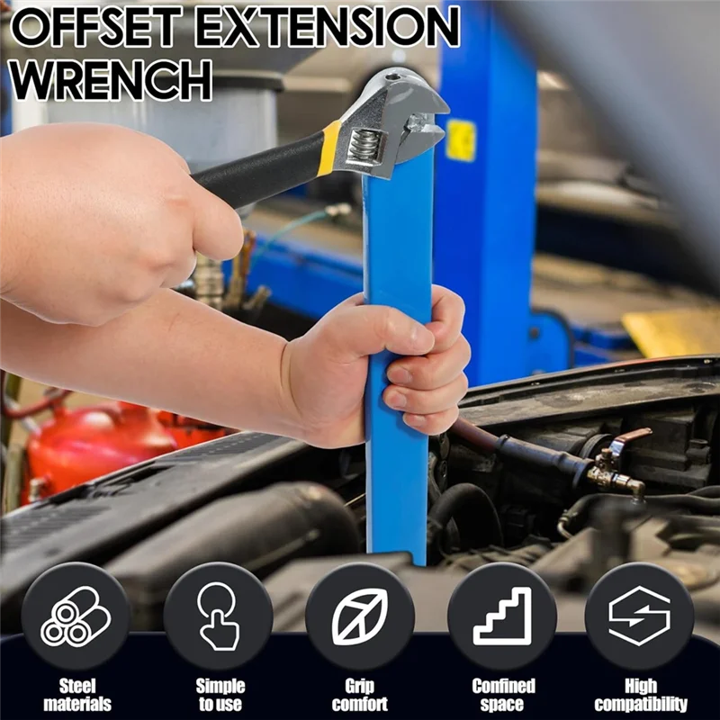 ABRS-Offset Extension Wrench 15 Inch Tight Reach Extension Wrench Set Universal Zero Degree Ratchet Tool For Tight Space