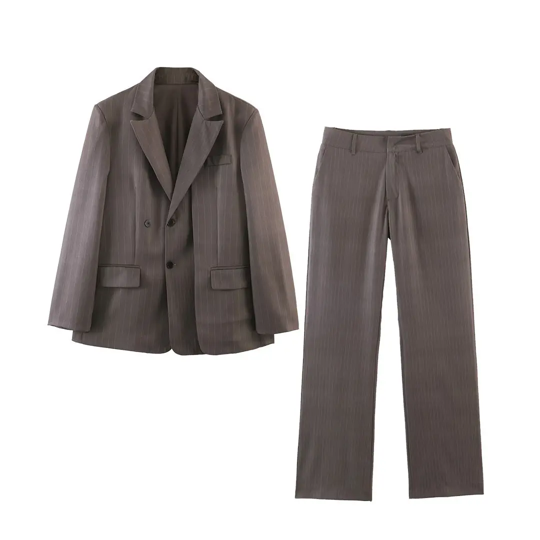 

SuperAen 2026 Весенние Новые Женские Костюмы в Корейском Стиле с Полосатыми Брюками на Резинке, Модные Офисные Комплекты с Высокой Талией