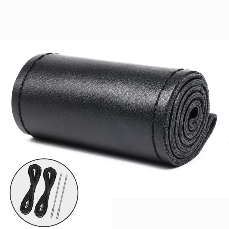 DIY 자동차 스티어링 휠 커버, 바늘 스레드, 부드러운 인공 가죽 두뇌, 자동차 인테리어 액세서리, 직경 38 cm 또는 15 인치