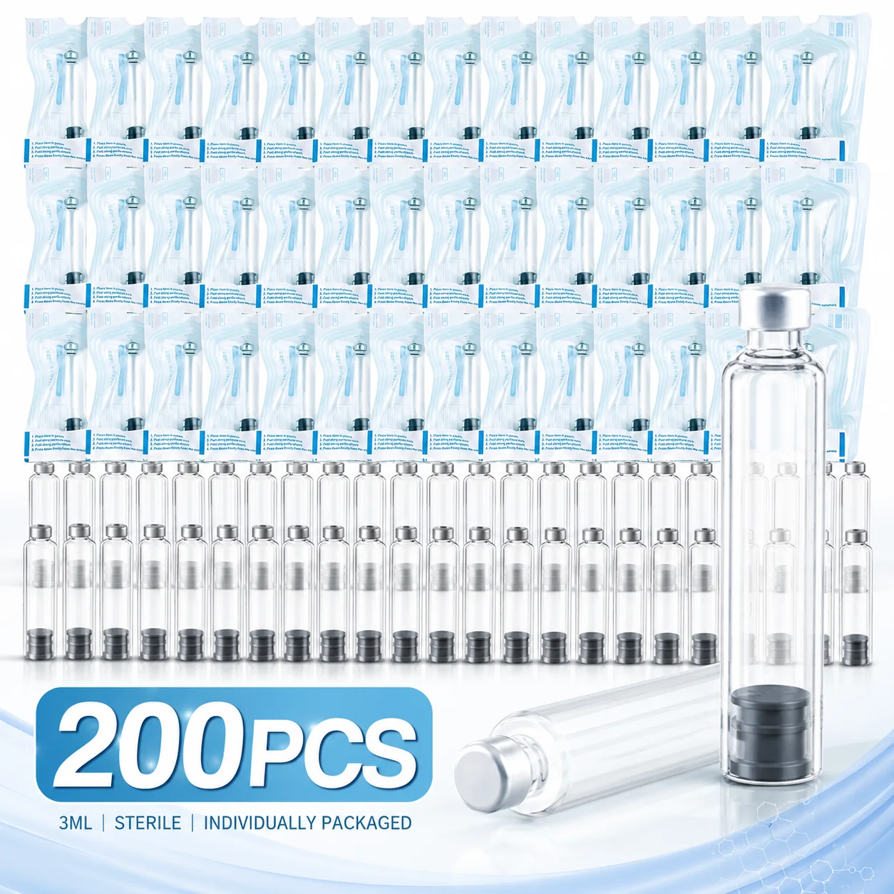 Image of 100/200 Stück 3ml Leere Insulin-Pen-Kartuschen Steril Einzeln Verpackt Einweg-Kartuschenfläschchen Zubehör für Injektions-Pen