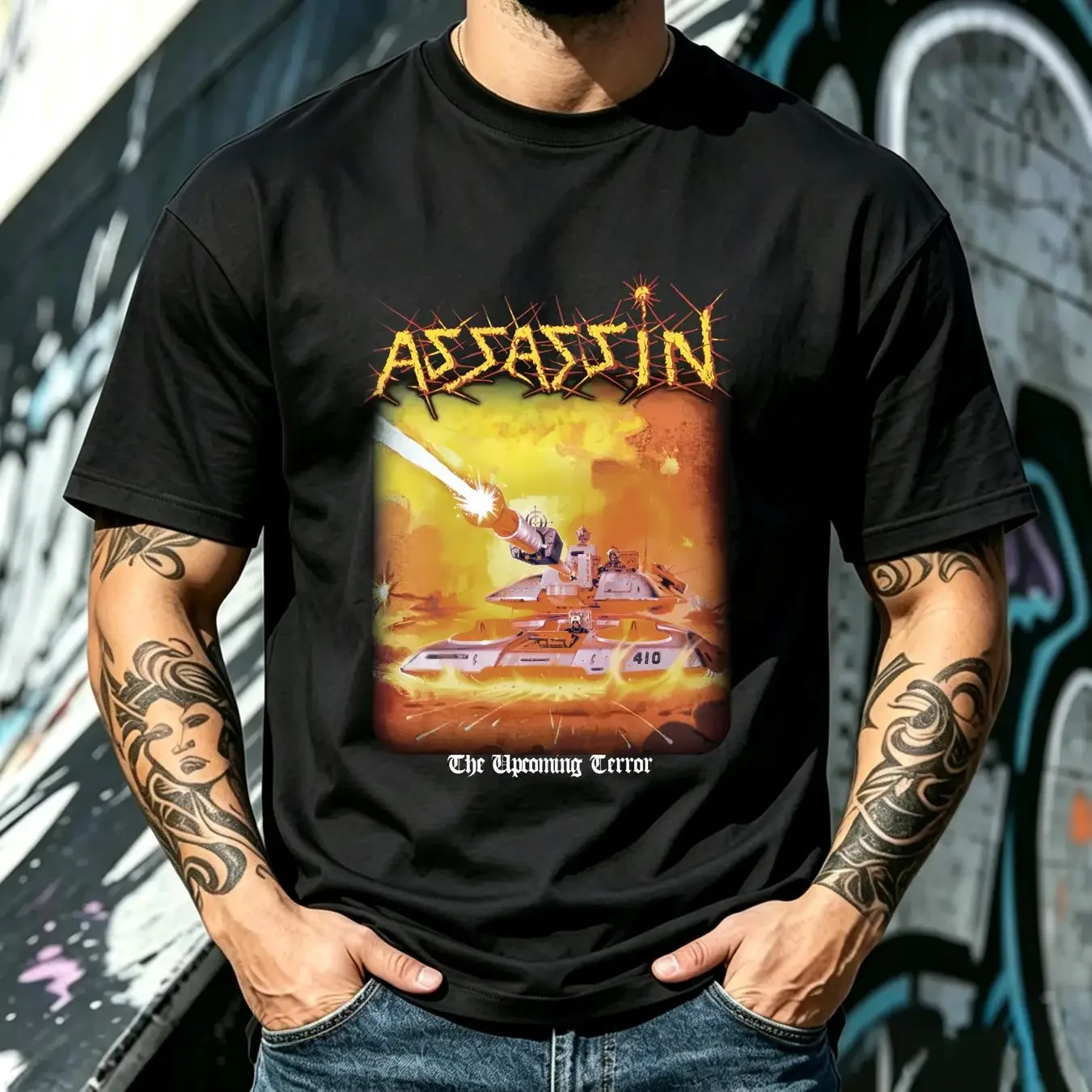 washed T Shirt Vtg ASSASSIN THE UPCOMING TERROR Cotton Black S 5XL HH711 long sleeves vintage Washed Stretched Comfortable