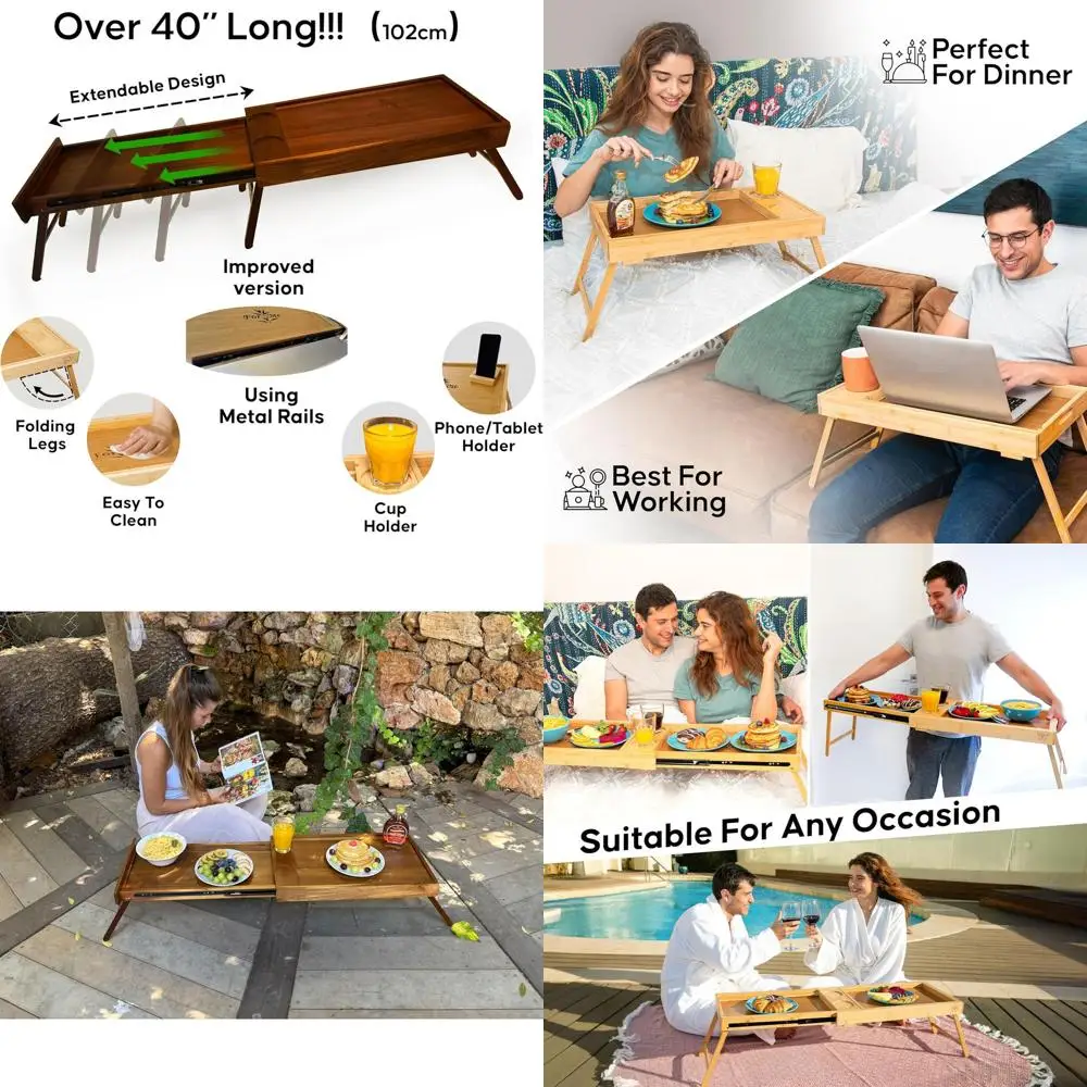 

Поднос для завтрака на двух человек с деревом акации — двойные подстаканники для обеденного дивана и экономии места