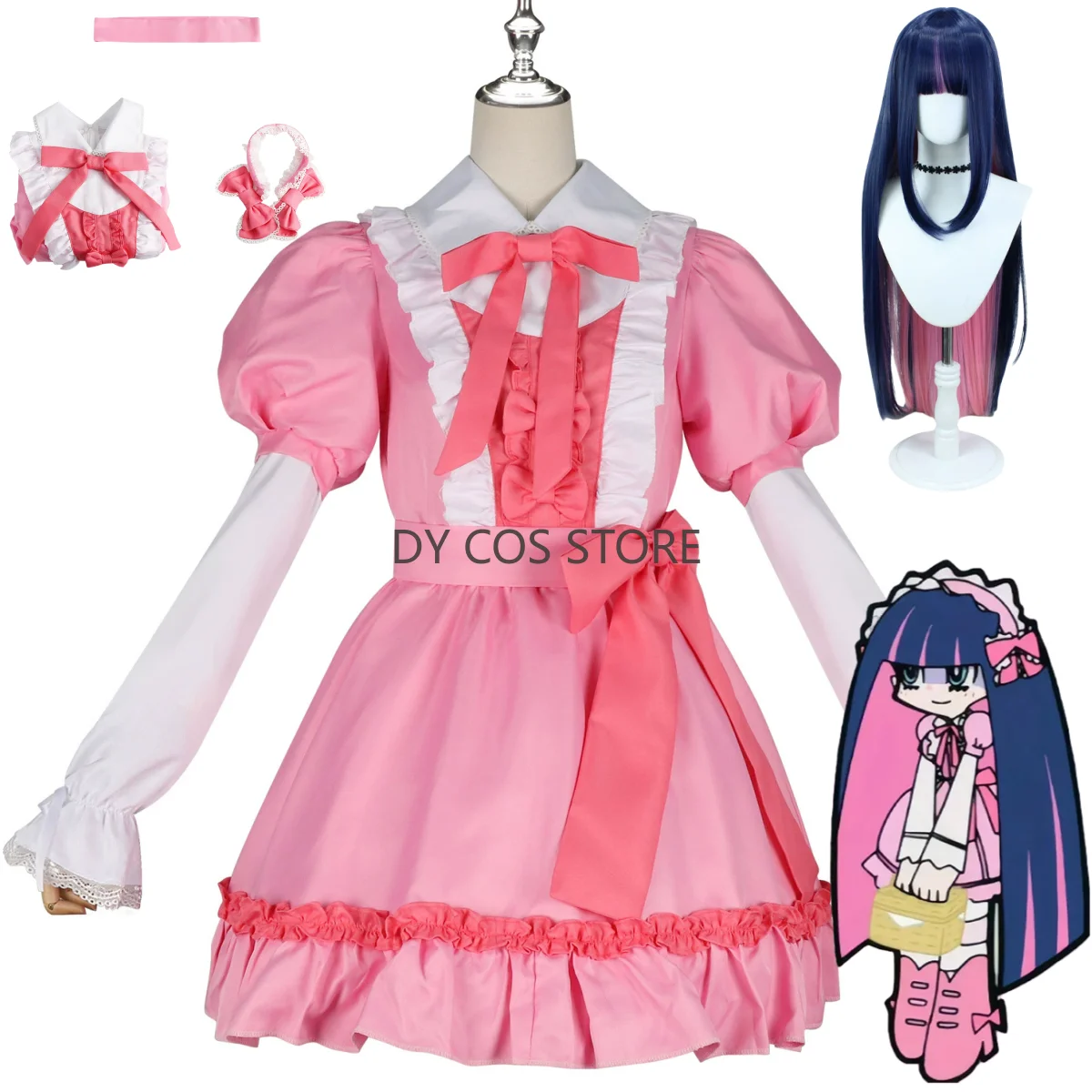 

Трусики-чулки в стиле аниме с чулок с подвязками-Anarchy, карнавальный костюм, розовое платье принцессы, парик Лолиты, женский милый карнавальный костюм