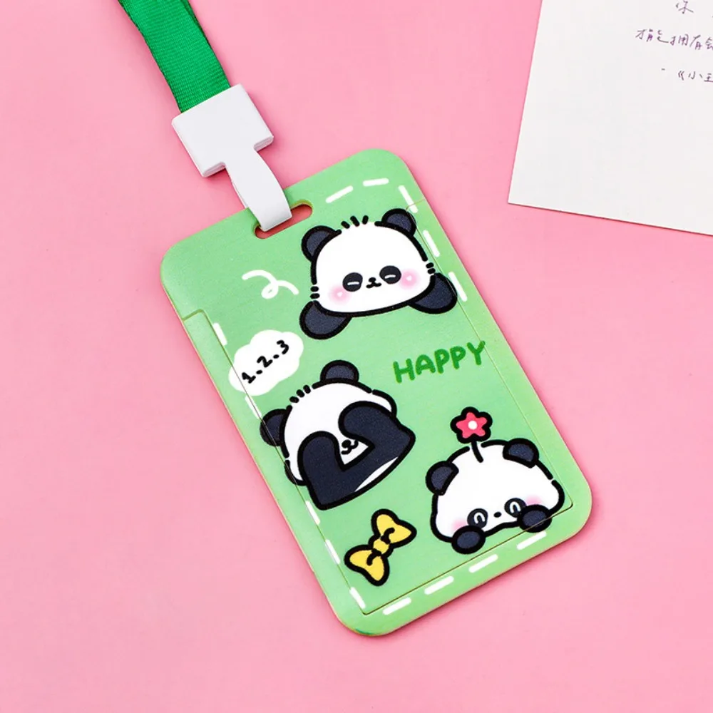 Tarjetero de plástico ABS con estampado de Panda, funda de tarjeta antipérdida, funda dura