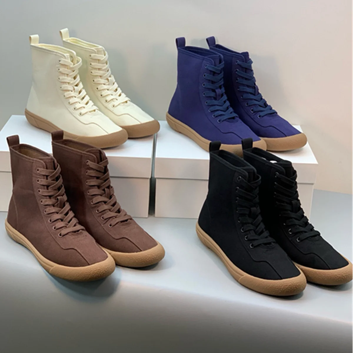 

Dave&Di Minimalist Retro Canvas Sneakers Women's Ankle Boots Woman Shoes Training Comfortable Shoes For Woman Women's Sneaker