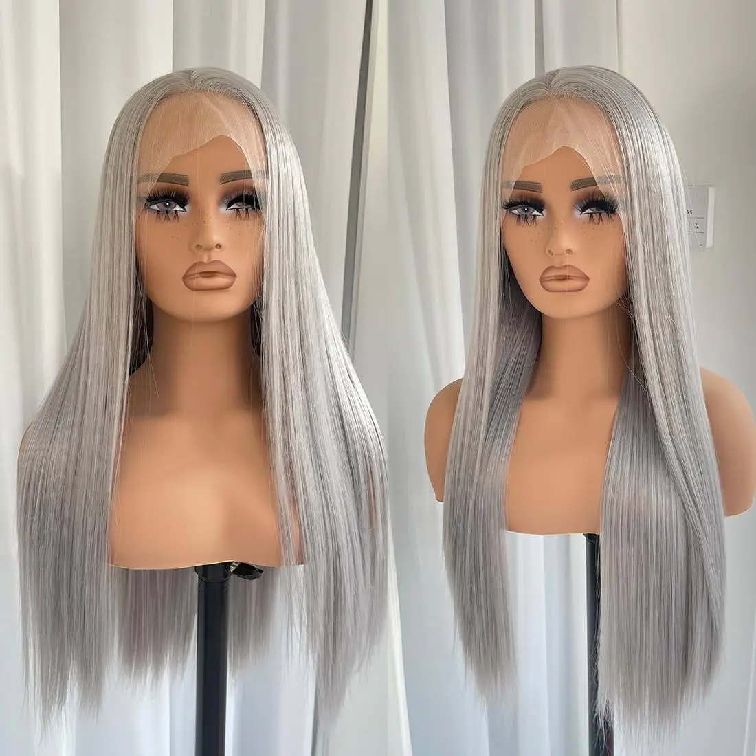 

Серые Длинные Прямые 13x4 Парики Фронта Шнурка Натуральные Волосы Хэллоуин Косплей 13X4 Синтетический Парик Фронта Шнурка Термостойкое Волокно