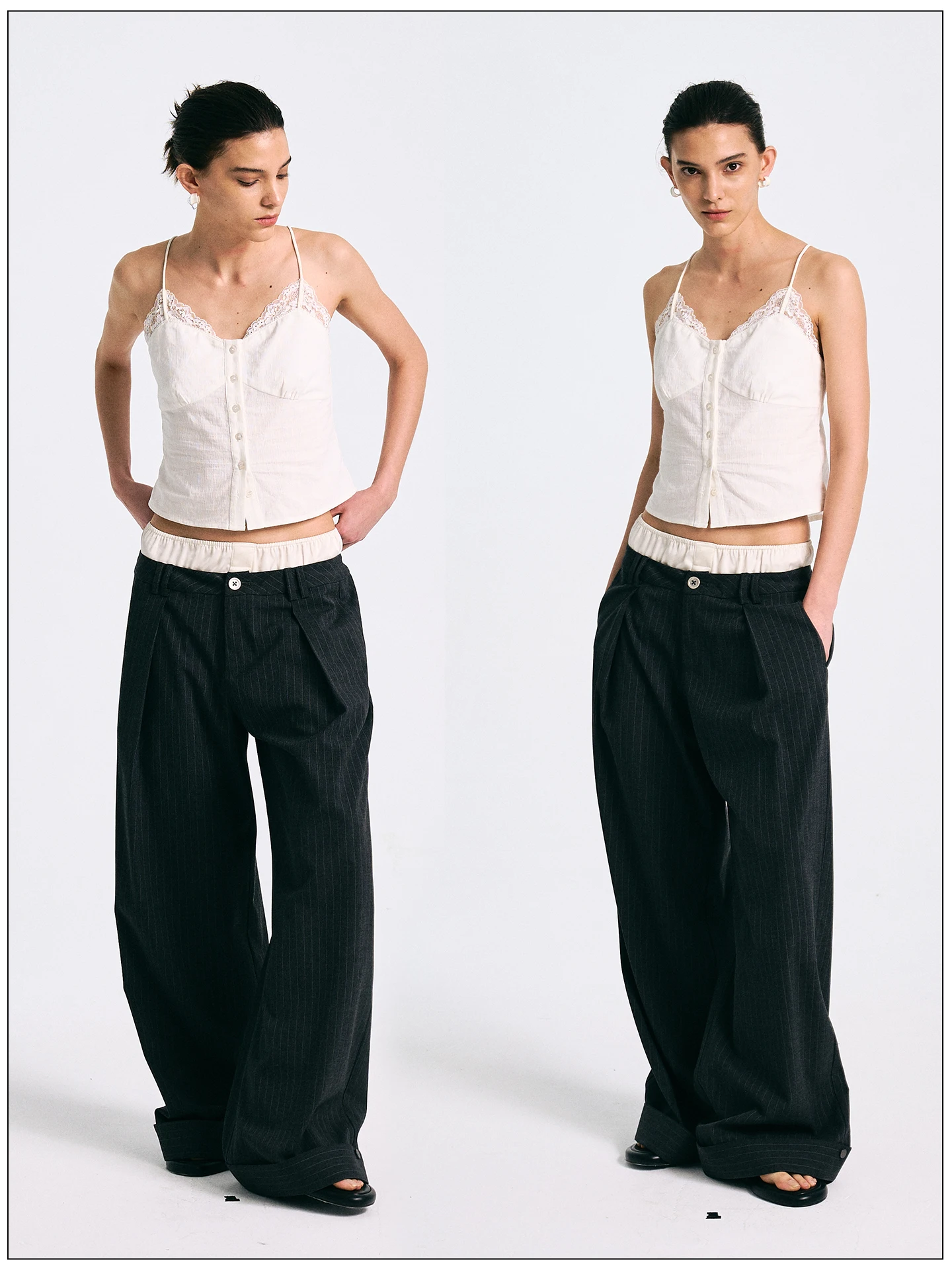 

Howwell 0716 Women's Embroidered Lace Camisole Tank Top Cotton Linen Blend Base Layer Outerwear Original Design Spring 2025