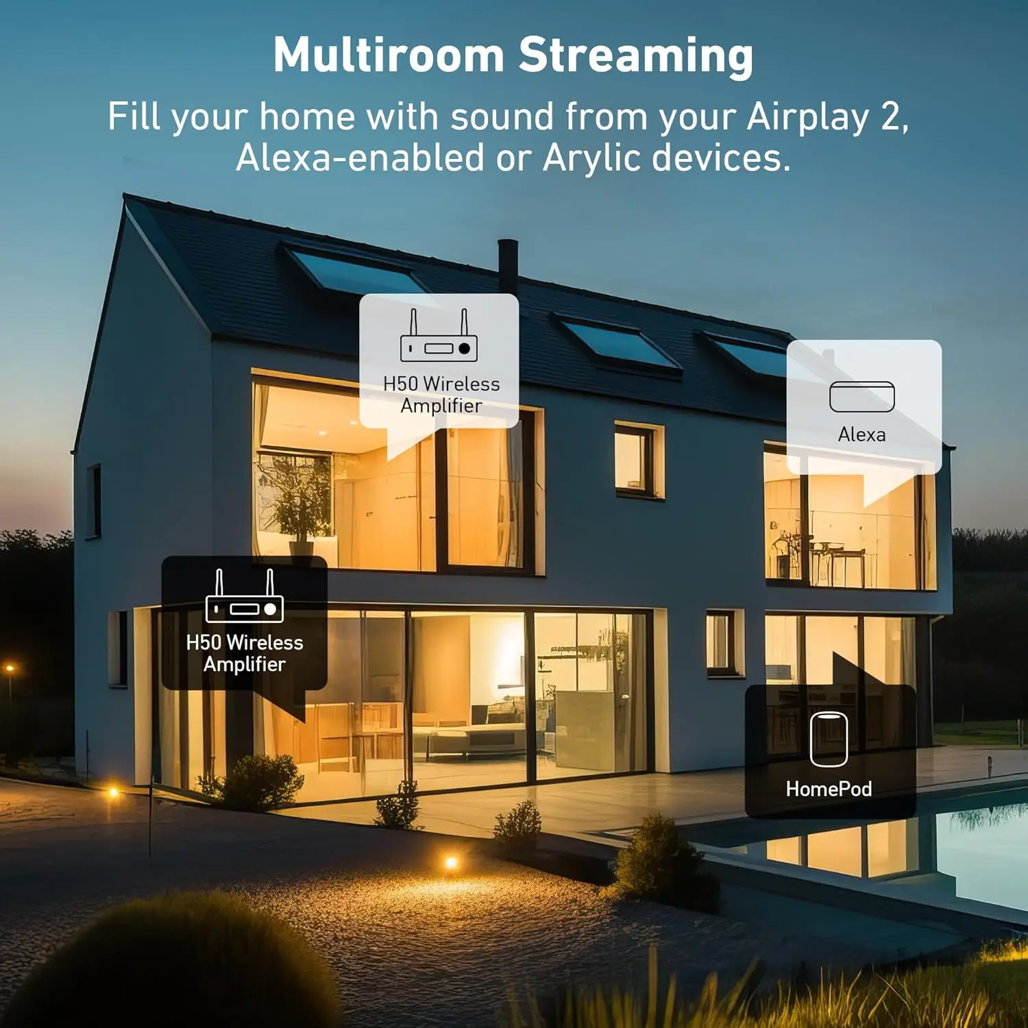 Arylic H50 WiFi Bluetooth 5.2 HiFi Amplifier 50W×2 AirPlay 2 Spotify Tidal Connect HDMI ARC Phono USB DAC Multiroom Amp - view 5
