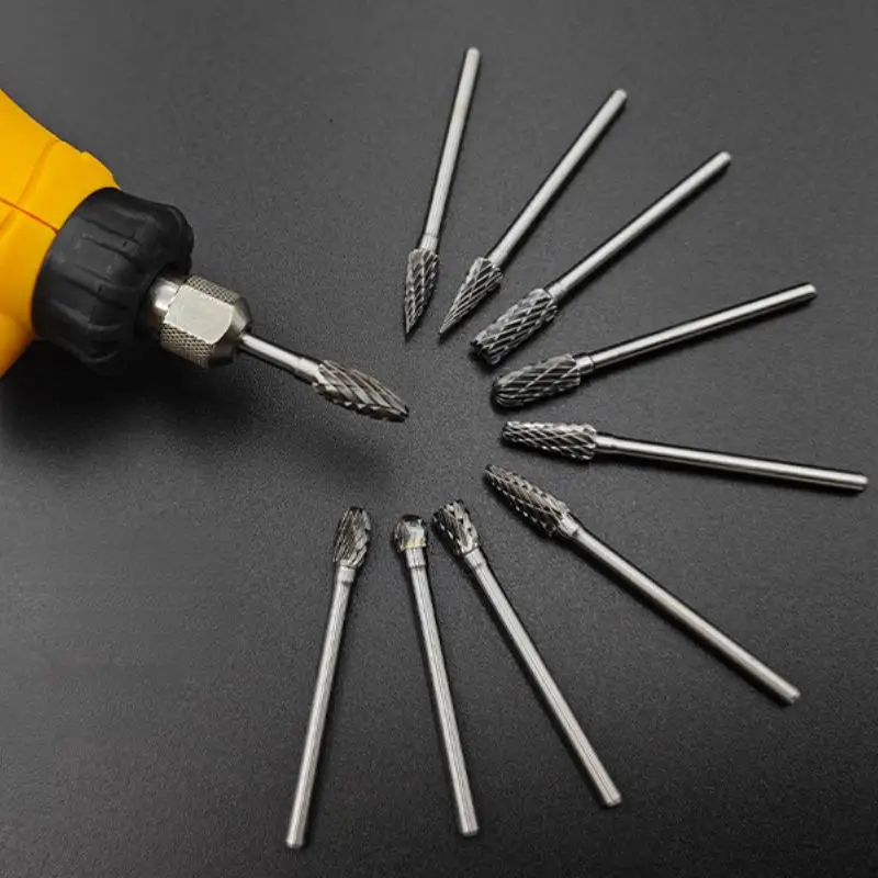 Набор заусенцев из карбида вольфрама, набор фрез, напильник, рашпиль, гравировка, металл, дерево, алюминий, пластик, камень, вращающийся инструмент, электрическая дрель