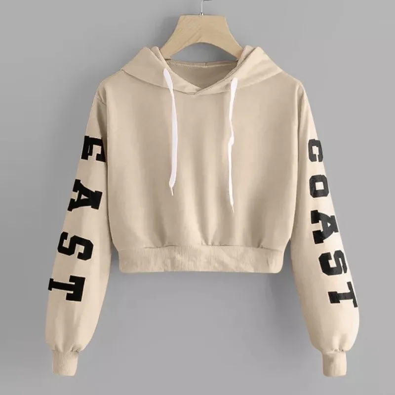 

Women's Crop Top Hoodie Sweatshirt Sweet Style Cotton Long Sleeve Printed round Neck Loose Fit Fall Season Thin Model